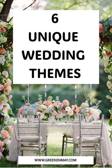 Themed Weddings - Transform your special day with a whimsical wedding theme! Discover dreamy wedding decorations that blend romance and fun. Explore enchanting ideas for a romantic, whimsical wedding filled with unique, themed touches. Let your imagination soar with these fun themed wedding ideas, creating unforgettable memories for you and your guests. Whimsical Chic Wedding, Summer Whimsical Wedding, Dreamy Wedding Decoration, Unusual Wedding Themes, Whimsical Theme Wedding, Unique Spring Wedding Colors, Creative Wedding Themes, Whimsical Decor Wedding, Wedding Theme Ideas 2025