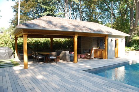 Gallery | Cabana/ Pool Houses - Gerrick Carpentry Pool House Pavilion Ideas, Metal Building Pool House, Pool Cabana With Bar, Garage Gazebo, Cabana Ideas Backyard, French Pool, Pool House Ideas, Stable Conversion, Pavilion Ideas