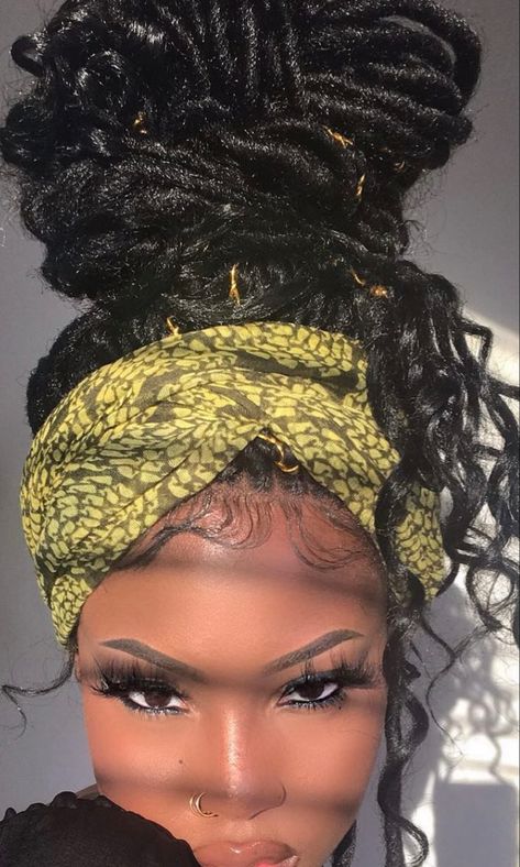 Faux Locs In Bun, Messy Bun With Faux Locs, Faux Locs Bun Styles, Butterfly Locs Bun, Faux Locs In A Bun, Faux Locs Updo Styles, Faux Locs Bun, Chunky Locs, Faux Crochet Locs