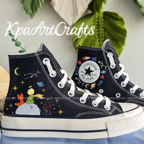 Little Prince and Roses Embroidery Converse/handmade Embroidered Little Prince/embroidered Converse/embroidered Universe and Stars Converse - Etsy Canada Embroidery Converse, Stars Converse, Stars Embroidery, Stars Universe, Roses Embroidery, Embroidered Converse, Cat Embroidery, Star Embroidery, Little Prince