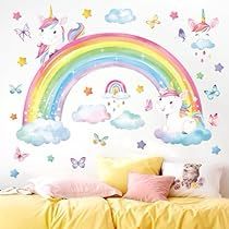 Rainbow Unicorn Bedroom, Girls Bedroom Color Schemes, Unicorn Mural, Tiles Furniture, Unicorn Bedroom, Kids Room Murals, Room Girls, Unicorn Wall, Bedroom Artwork