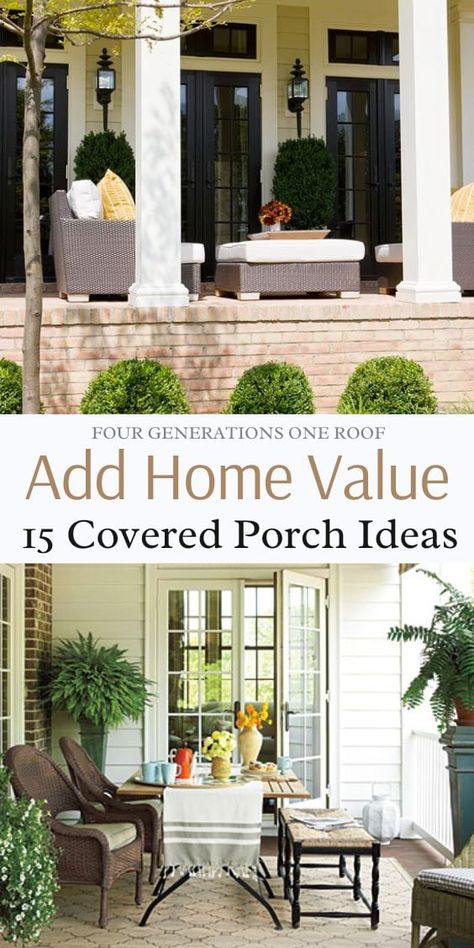 15 Amazing Covered Porch Ideas for Your Home Covered Front Porch Ideas Decor, Covered Front Porch Ideas, Covered Porch Ideas, Patio Cozy, Shaded Patio, Farmers Porch, Brick Porch, Church Conversions, Diy Home Improvements On A Budget