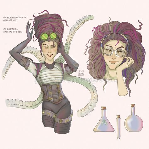 Doc Oc Spiderverse, Olivia Octavius X Aunt May, Olivia Octavius Fanart, Into The Spiderverse Doc Ock, Female Doc Ock, Doc Ock Character Design, Doc Ock Variants, Doc Ock Concept Art, Olivia Octavius