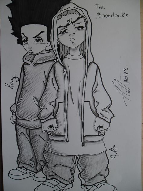 Riley and Huey by Antevohunter on DeviantArt Drawing 4 People, Riley And Huey, Gangster Drawings, Boondocks Drawings, Graffiti Illustration, Graffiti Style Art, Graffiti Characters, Swag Cartoon, Graffiti Cartoons