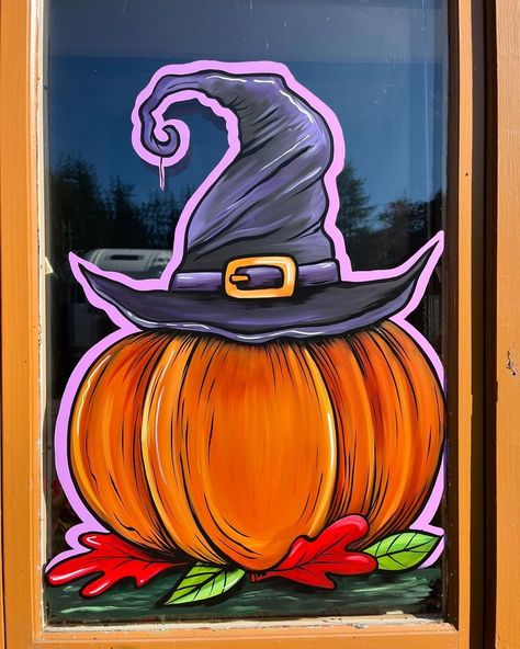 Jackie Knauer (@customartbyjackie) • Instagram photos and videos Window Chalk Ideas, Thanksgiving Window Painting, Fall Window Painting Ideas, Window Painting Ideas, Fall Window Painting, Window Drawings, Halloween Windows, Painted Window Art, Window Paint