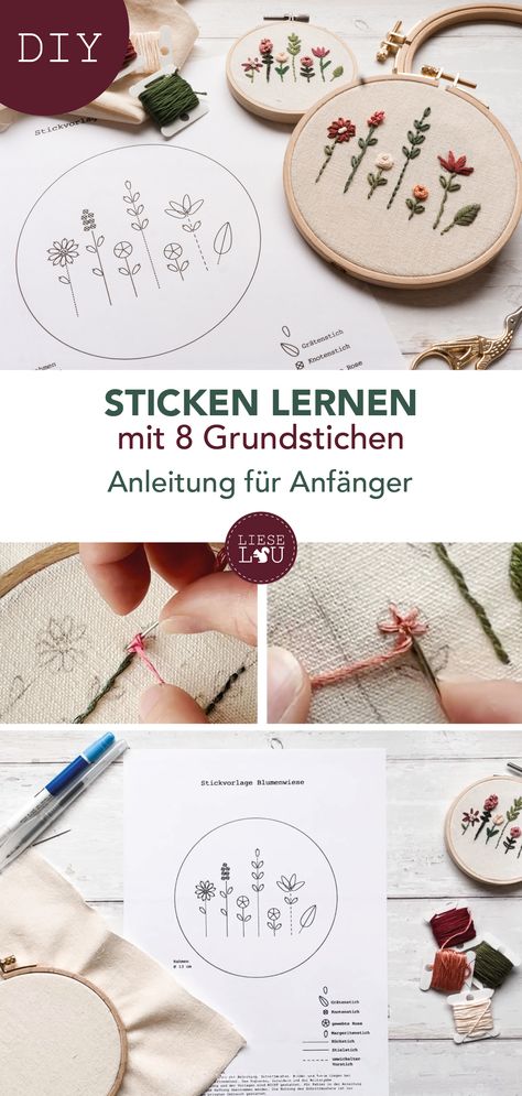 Wollt ihr auch endlich lernen, wie man stickt? Kein Problem!In diesem Beitrag zeige ich euch die Grundstiche für gelungene Stickbilder, das entsprechende Material und gebe euch meine Erfahrungen mit auf den Weg. Meine Stickvorlage Blumenwiese könnt ihr euch hier herunterladen. Macrame Coasters, Subversive Cross Stitch, Macrame Wall Hanging Patterns, Home Decor Idea, Diy Embroidery Patterns, Macrame Patterns Tutorials, Home Decor Art, Stitching Art, Decor Idea