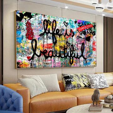 Newly Added – Leah Ideas Graffiti Furniture Living Room, Positive Art Painting Canvas, Graffity Paintings, Graffiti Art Bedroom, Graffiti Wall Art Interior Design, Graffiti Artwork Inspiration, Home Canvas Painting, Positive Quotations, Collage Art Wall