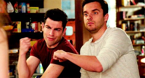 Schmidt And Nick, New Girl Schmidt, New Girl Quotes, Lds General Conference, Nick Miller, Fist Bump, Funny Tattoos, Best Shows Ever, Schmidt