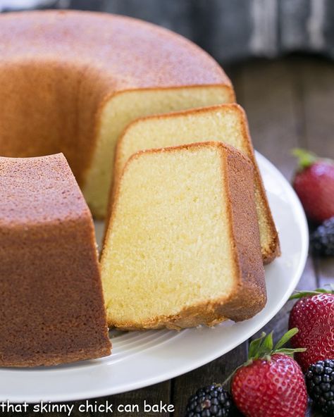 The Best Pound Cake | Dense, yet tender and delicious! Perfect topped with berries and cream! Mike High Eagle Brand Milk Pound Cake, Plain Pound Cake, Half Pound Cake Recipe, Berries And Cream Dessert, Dense Pound Cake, The Best Pound Cake, Best Pound Cake, Best Pound Cake Recipe, Pound Cake Recipes Easy