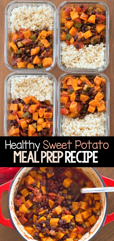 Sweet Potato Lunch Prep, Lunch Meal Prep Sweet Potato, Sweet Potato Meal Prep Ideas, Sweet Potato Veggie Bowl, Sweet Potato Macro Recipes, High Protein Meal Prep Sweet Potato, Low Carb Sweet Potato Recipes Healthy, Sweet Potato Rice Bowl Recipes, Healthy Katie Ww