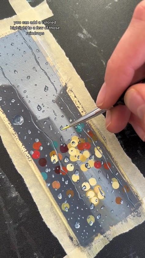 17K views · 1.1K reactions | How to paint bokeh lights and raindrops!! #art #artist #arttutorial #gouache #paint #painting #rain | How to paint bokeh lights and raindrops!! #art #artist #arttutorial #gouache #paint #painting #rain | By Hannah pickerill | Facebook How To Draw A Raindrop, Rain Drops Painting, Raindrop Acrylic Painting, Raindrops Painting Tutorial, Rain Effect Painting, Rain Painting Gouache, Bokeh Art, Rain Painting, Bokeh Lights