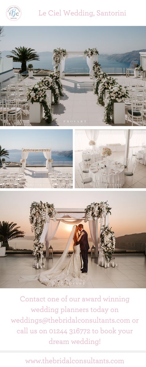 Santorini Beach Wedding, Wedding Venues Abroad, Santorini Greece Wedding Venues, Wedding Ideas Abroad, Wedding In Santorini, Le Ciel Santorini Wedding, Beach Wedding Set Up Ideas, Abroad Wedding Ideas, Beach Wedding Set Up