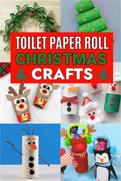 Paper Roll Christmas Crafts, Toilet Paper Roll Christmas Crafts, Toilet Paper Roll Christmas, Paper Roll Christmas, Grinch Crafts, Christmas Toilet Paper, Toilet Paper Crafts, Toddler Arts And Crafts, Christmas Paper Crafts