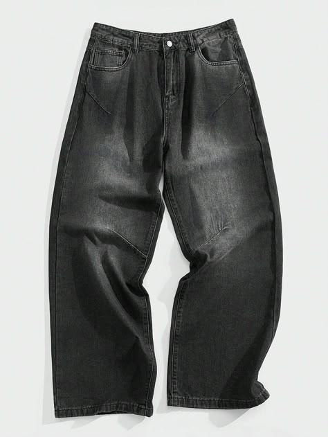 Men's Wide Hem Baggy Jeans In Black Black    Denim Plain Wide Leg Non-Stretch Fall Men Clothing, size features are:Bust: ,Length: ,Sleeve Length: All Black Style Men, Baggy Guy Jeans, Baggy Jeans Men Street Styles, Black Baggy Jeans Outfit Men, Black Jeans Male, Vintage Street Style Men, Black Baggy Jeans Men, Baggy Men Jeans, Boys Black Jeans