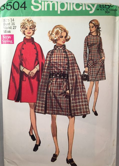 Dress Cape, Mod Mini Dress, 70s Women, Robes Vintage, Vintage Cape, Pattern Library, Cape Coat, Fashion Sewing Pattern, Simplicity Sewing Patterns