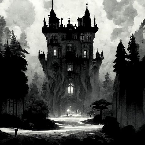 Horror Castle Villain Castle, Horror Castle, Scary Comics, Haunted Castles, Art Is Dead, Castle Drawing, Black Castle, Edward Gorey, Gothic Castle