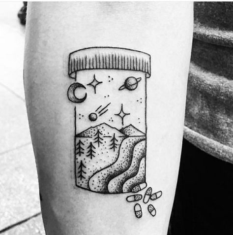 *Travel is my happy pill* Pill Bottle Tattoo Design, Hand Holding Pill Bottle Drawing, Pill Bottle Drawing Easy, Caprisun Tattoo, Pill Bottle Tattoo Ideas, Pharmacy Tattoo Ideas, Pill Bottle Tattoo, Pill Tattoo Ideas, Box Tattoo Ideas