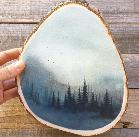 Love it Painting On Wood Slices, Wood Plank Art, Christmas Hand Painted, Plank Art, Tree Slice, Morning Sunlight, Foggy Day, Wood Slice Art, Wood Painting Art