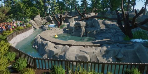 Planet Zoo Habitat, Planet Zoo Inspiration, Panda Habitat, Theme Park Map, Zoo Boo, Zoo Inspiration, Zoo Design, Zoo Project, Zoo Architecture