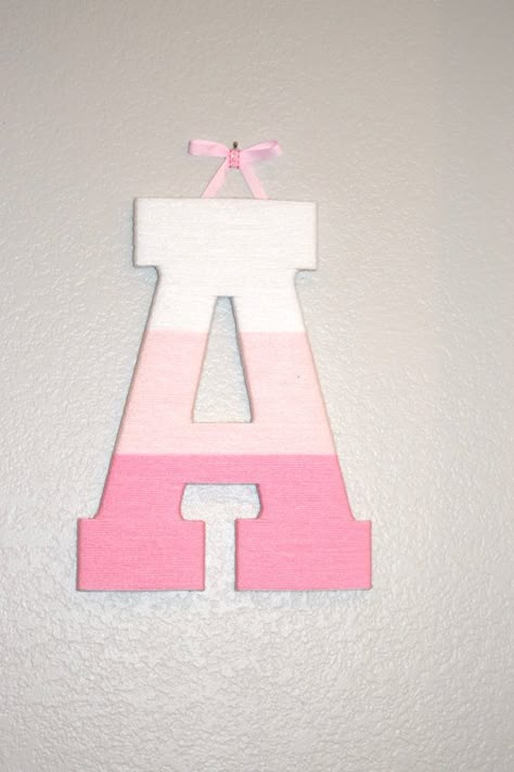 Letter Room Decor Diy, Letters Decoration Ideas, Wooden Decoration Ideas, Nursery Letters Girl, Diy Yarn Holder, Nursery Door Hanger, Dorm Room Decor Diy, Yarn Wrapped Letters, Yarn Letters