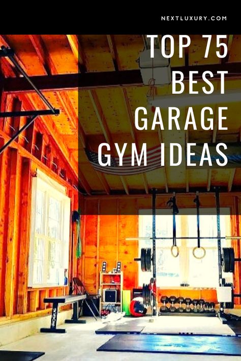 Never having to leave the comfort and privacy of your own home to get in your daily workout regimen may seem like something for the privileged classes, but think again.The garage gym has set the new standard in turning an old (and often unused) space into nothing short of a luxury sports club. #nextluxury #homedesign #homedecor #homedecorideas Mancave Gym Ideas, Garage Gym And Bar, Home Gym In Shop, Detached Garage Gym Ideas, Home Gym Inspiration Garage, Turning Garage Into Gym, 2 Car Garage Gym Ideas Layout, Rep Fitness Home Gym, Moody Workout Room