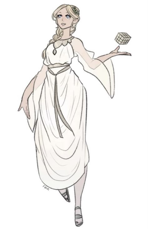 Anime Greek Goddess Outfit, Godlike Pose Reference, Greek Clothing Drawing, Dnd Greek Character, Greek Dress Drawing, Greek Woman Drawing, Greek Clothes Women, Empress Character Design, Goddess Drawing Reference