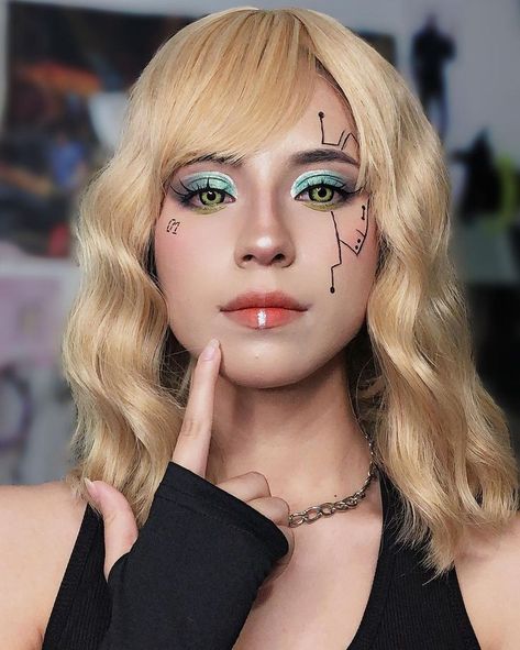 Sci Fi Makeup, Robot Makeup, Techwear Girl, Cyberpunk Makeup, Futuristic Makeup, Alien Makeup, Anime Cosplay Makeup, Neon Makeup, Rave Makeup