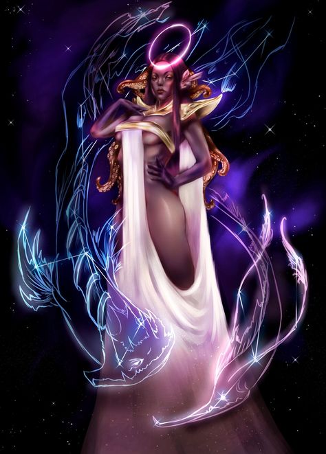 ArtStation - Keto - the Goddess of the oceans Ancient Goddesses, Art Fantasy, Sea Monsters, Fantasy Artist, The Goddess, Constellations, Cosmos, Concept Art, Sci Fi