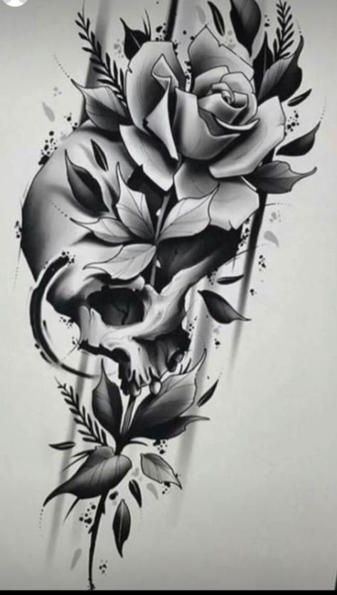 This I'd dope too Skull Tattoo Flowers, Skull With Roses, Skull Rose Tattoos, Rose Tattoo Sleeve, Skull Sleeve, Black Rose Tattoos, Tattoo Flowers, Rose Skull, Tattoo Zeichnungen