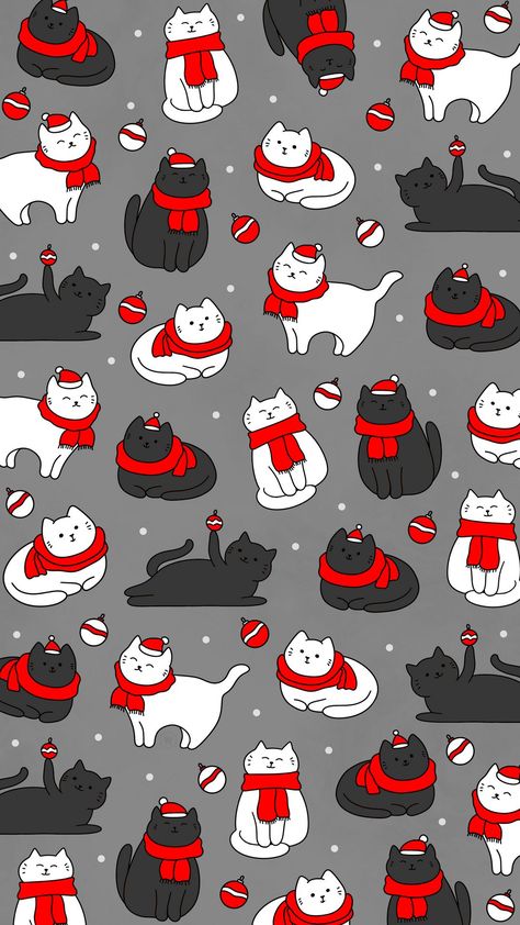 Wallpapers Cat, Cat Pattern Wallpaper, Christmas Kitties, Wallpaper Gatos, Holiday Backdrop, Christmas Wallpaper Iphone Cute, Wallpaper Cats, Cat Drawings, Cat Background