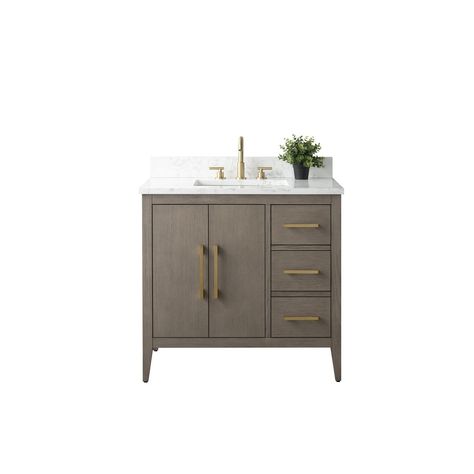 Vanity Art 36" Single Sink Bathroom Vanity Cabinet with Engineered Marble Countertop - On Sale - Bed Bath & Beyond - 40158051 48 Inch Bathroom Vanity, Vanity Art, Bathroom Sink Cabinets, Vanity With Sink, Wood Bath, Removable Shelves, Double Sink Bathroom, Double Sink Bathroom Vanity, Transitional Bathroom Vanities