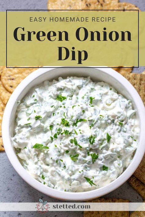 Green Onion Dip Appetizer Recipe by stetted Sour Cream Veggie Dip, Green Onion Dip Recipe, Green Onion Dip, Cold Pasta Dishes, Homemade Dips, Party Spread, Sour Cream Recipes, Snack Craving, Dip Recipes Easy