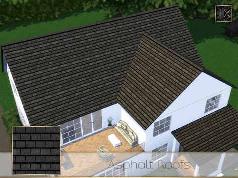 The Sims Resource - Asphalt Roofs Sims Roof Cc, Sims 4 Roofs Cc, Sims 4 Cc Exterior Wallpaper, Sims Roof, Sims 4 Roofing, Sims 4 Cc Roof Patterns, Sims 4 Roof Cc, Sims 4 Roof, Modern Roof Design