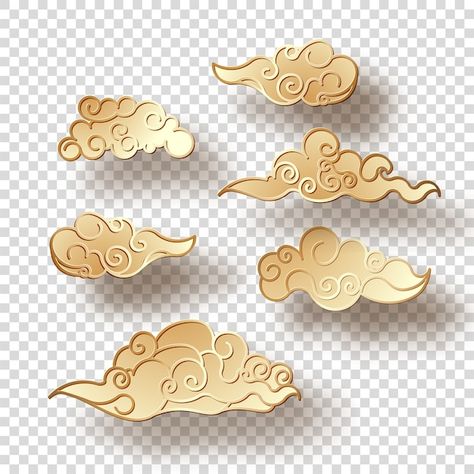 Vector set of gold clouds with a shadow ... | Premium Vector #Freepik #vector #oriental #chinese-pattern #oriental-pattern #japanese-pattern Chinese Tea Room, Gold Clouds, Cloud Illustration, Cloud Design, Cloud Vector, Clouds Pattern, Clouds Design, Chinese Tea, Freelance Graphic Design