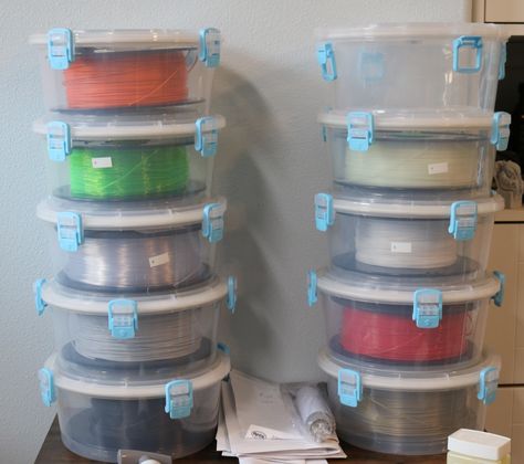 3D Printer Filament stored in PrintDry Containers Filament Storage 3d Printing, 3d Printer Filament Storage, 3d Filament Storage Ideas, 3d Printer Organization, Filament Storage, Useful 3d Prints, 3d Printer Designs, 3d Printing Diy, 3d Printer Diy