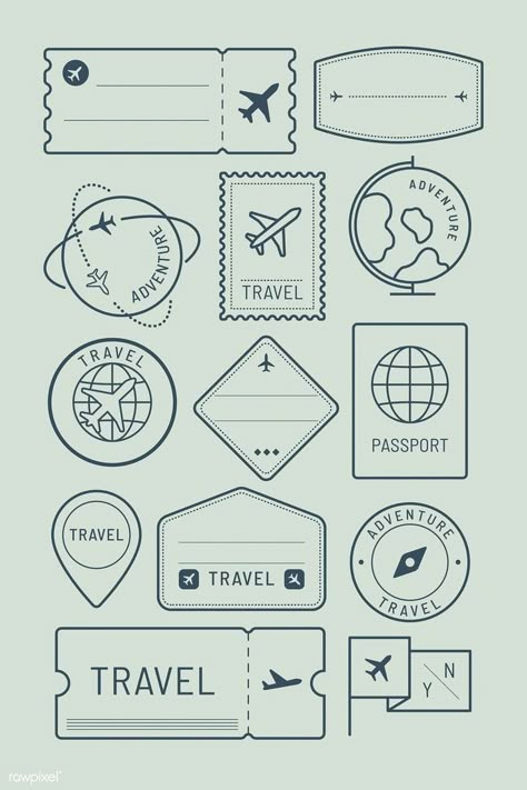 Travel Diaries Drawing, Travel Scrapbooking Pages, Stamp Designs Ideas, Travel Scrapbook Printables, Cute Travel Drawings, Travelling Drawing Ideas, Scrapbook Stickers Printable Travel, Travel Journal Page Ideas, How To Make A Travel Journal