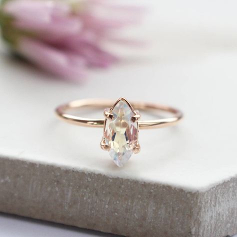 Odele 9ct Rose Gold Marquise Moonstone Ring Moonstone Engagement Rings, Unusual Engagement Rings, Pale White, Rose Gold Morganite, Moonstone Engagement, Opal Ring Gold, Pink Gem, Moonstone Engagement Ring, Morganite Engagement