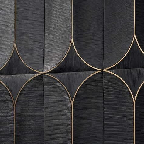 Buy Calypso 3D Carved Nero Black Brass Inlay 8x16 Textured Honed Marble Limestone Tile | TileBar.com Luxury Kitchen Design Black, Brass Inlay Wall, Black Floor Bathroom, Marble Tiles Floor, Marble Tile Flooring, Metallic Tile, Backsplash Marble, Black Wall Tiles, Glossy Tiles