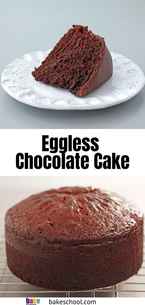 This eggless cake recipe is simple to make without a mixer. You can make it vegan by substituting both with your favorite non-dairy beverage, like soy milk. It's a simple and delicious chocolate dessert! Baking Recipes Without Eggs And Milk, Cake With No Eggs Recipes, Chocolate Cake Eggless Recipes, Eggless Biscuit Recipe, Cake Without Milk Recipes, Best Eggless Cake Recipe, Chocolate Eggless Cake Recipe, Chocolate Cake Recipe Eggless, Eggless Cakes Recipes