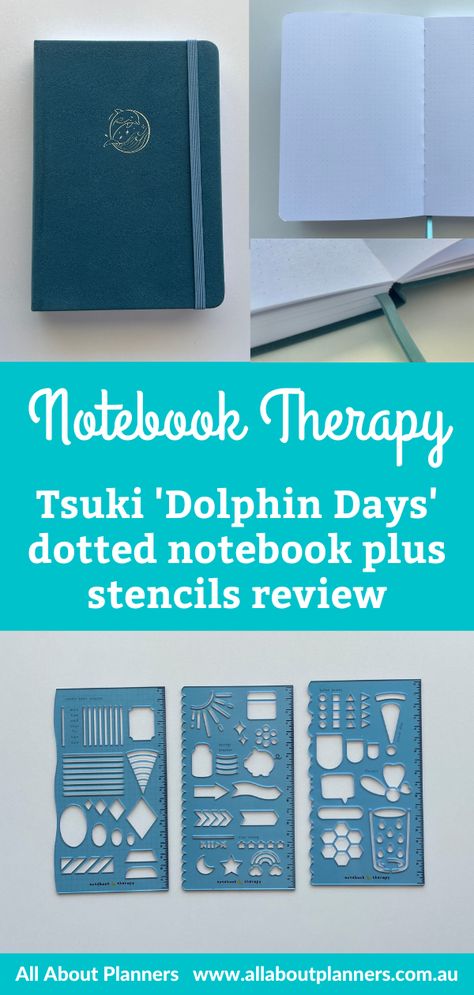 notebook therapy tsuki dolphin days dotted notebook review stencils bright white paper 5mm 160gsm pen test Notebook Therapy Stencils, Notebook Therapy Tsuki, Bullet Journal Review, Journal Stencils, Notebook Therapy, Pen Test, Bullet Journal Stencils, Review Notebook, Planner Review