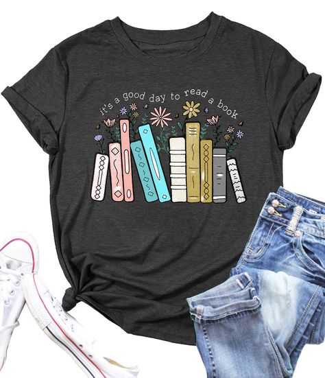 PRICES MAY VARY. Wildflower Banned Book Design --- Womens book t shirt, it's a good day to read a book graphic printting, teacher reading book shirt tees, librarian tshirts, reader and bookworm lover shirt tops, funny flowers shirt tees, woman causal short sleeve blouse shirt is suitable for all people. Easy Match --- This it's a good day to read a book shirt is easy to match with jeans, shorts, leggings, skirt and every you like. Show your passion for the reading with this unique and stylish te Book Tshirts, Electronic Devices, Christian Clothing, Lcd Screen, Printed Design, Top Casual, Fashion Tees, Plus Size Tops, Types Of Collars