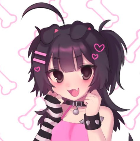 Puppy Girl, Girl Pfp, Black Hair, Hair, Anime, Pink, White, Black, Art