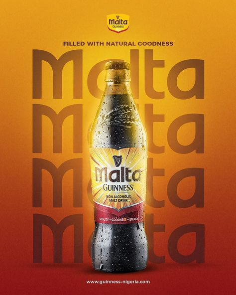 A product ads for Malta Guinness. Malta Guinness, Fruits Farm, Feedback Instagram, Malt Drink, Social Media Posts Design, Juice Ad, Hiring Poster, Beer Ads, Beverage Poster