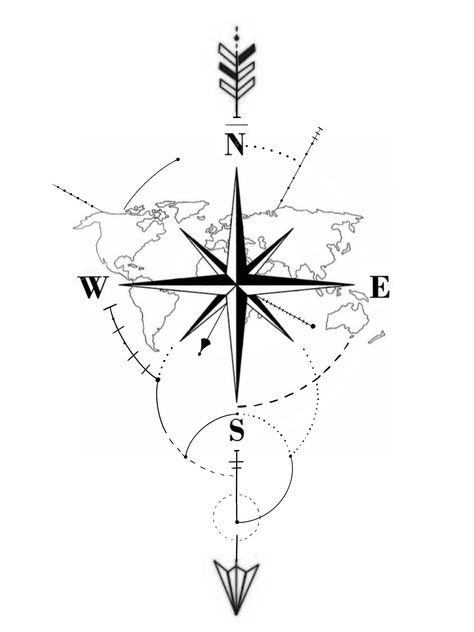 Rose Des Vents Tattoo, Compass Back Tattoo, Map Compass Tattoo, Tatto Clock, Tattoo Drawings Sketches, Sketches Cute, Feminine Compass Tattoo, Nautical Compass Tattoo, Compass And Map Tattoo