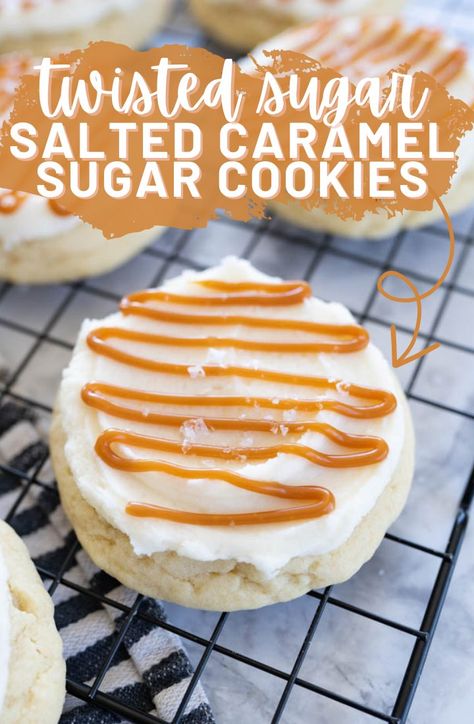 Copycat Arbys Salted Caramel Cookie, Salted Caramel Cookies Crumbl, Carrot Cake Crumble Cookies, Cooking With Karli Sugar Cookie, No Bake Salted Caramel Cookies, Caramel Sugar Cookies, Twisted Sugar Copycat, Christmas Crumbl Cookie Copycat, Twisted Sugar Cookie Recipe