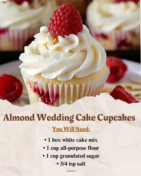 Almond Wedding Cake Cupcakes, Cupcakes With Raspberry Filling, Almond Wedding Cake, White Almond Cakes, Wedding Cake Cupcakes, Almond Wedding Cakes, Almond Cupcakes, Raspberry Cupcakes, Raspberry Almond