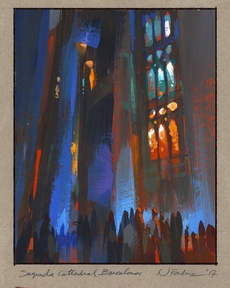 Nathan Fowkes LandSketch on Instagram: “The interior of the Sagrada Familia Cathedral in Barcelona Spain. #watercolorpainting #landscape #Gouache #landscapepainting #sketchbook” Nathan Fowkes, Environment Painting, Atami, Gouache Art, Environment Concept Art, Pastel Art, Environmental Art, Art Studies, Barcelona Spain