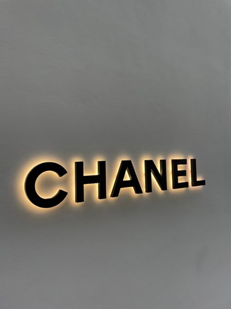 Logo Design For Gold Shop, Chanel Sign, Angel Wings Decor, Led Logo, Fashion Illustration Collage, Backlit Signs, Accent Wall Designs, Neon Logo, Exterior Signage