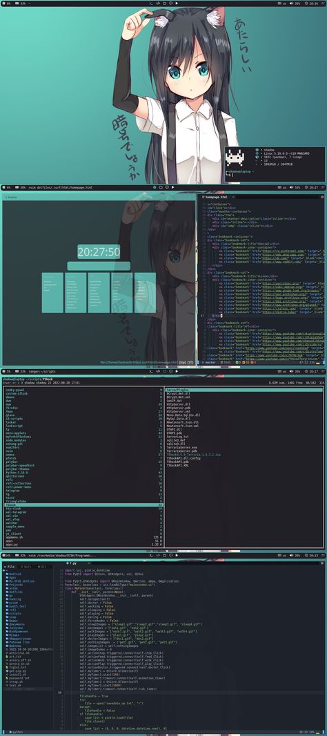 Pywal + picom + i3wm. Terminal - kitty. Editor - astrovim. File manager - ranger Linux Aesthetic, Desktop Environment, Desktop Themes, File Manager, Desktop Pc, Cute Wallpaper Backgrounds, Wallpaper Pc, Linux, Wallpaper Backgrounds