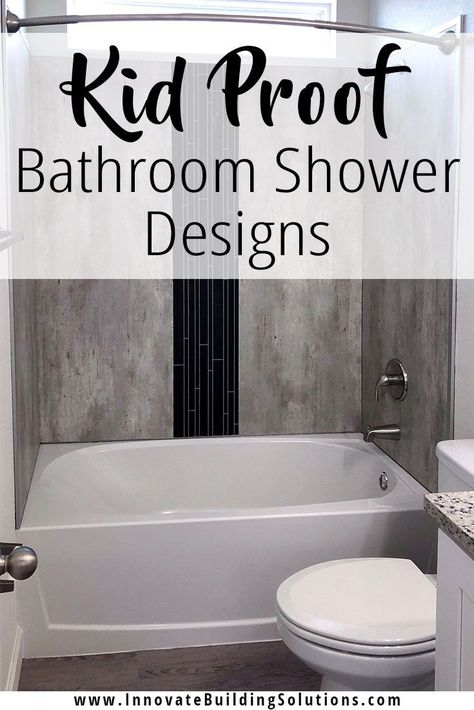 Check out these KID PROOF bathroom designs that are easy to clean and stylish! Great for your kids or your grandkids when they come to visit. | Innovate Building Solutions | #Bathroomremodel #KidsBathroom #HallwayBathroom | Bathroom Remodel | Bathroom Hallway | Kids Bathroom | Bathroom Remodeling Design Easy To Clean Bathroom Flooring, Practical Bathroom Design, Easy Clean Bathroom Design, Kids Bathroom Remodel Ideas, Guest Kids Bathroom Ideas, Kid Friendly Bathroom Remodel, Children’s Bathroom, Kids Modern Bathroom, Easy To Clean Bathroom Design